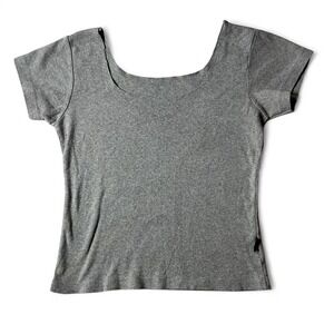 Gray First Lady‎ Short Sleeve Scoop Neck Top Tee Basic Casual
